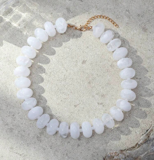 Bright White Acrylic Beaded Statement Necklace