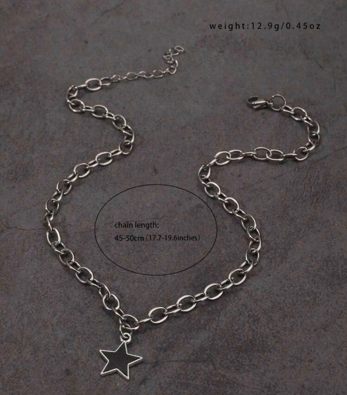 Silver Stainless Steel Chain Necklace with Black & Silver Star Pendant