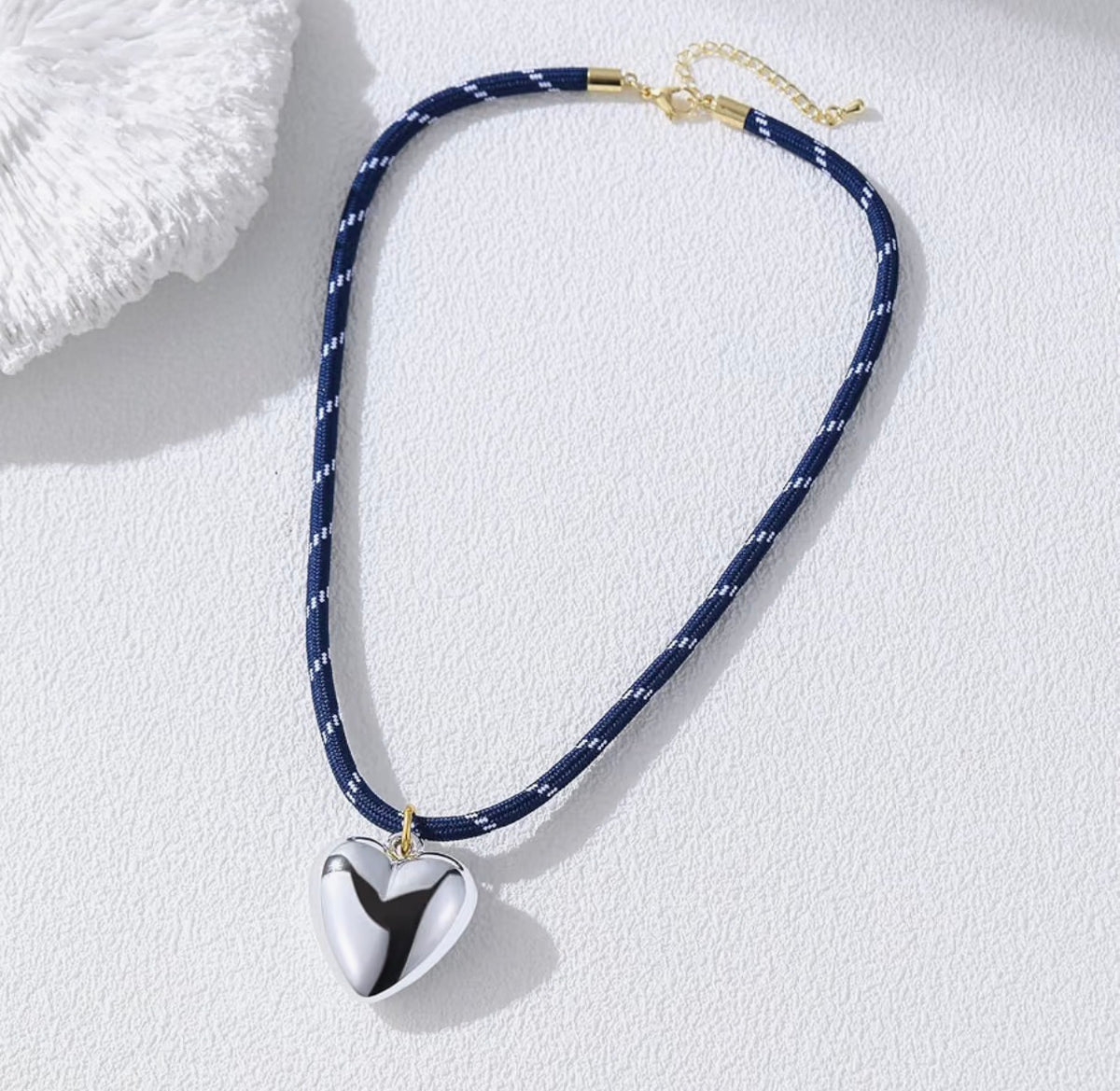 Navy Paracord Rope Necklace with Silver Chunky Heart Pendant