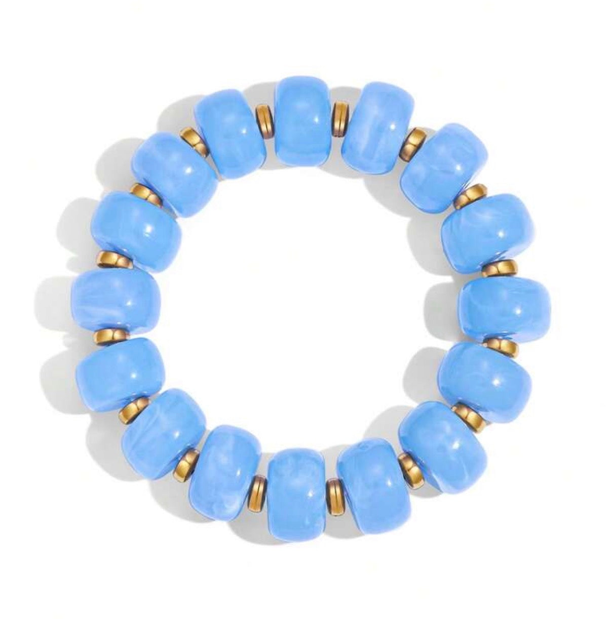 Bright Ocean Blue & Gold Resin Beaded Stretch Bracelet