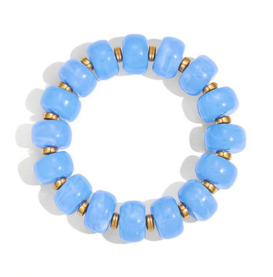 Bright Ocean Blue & Gold Resin Beaded Stretch Bracelet