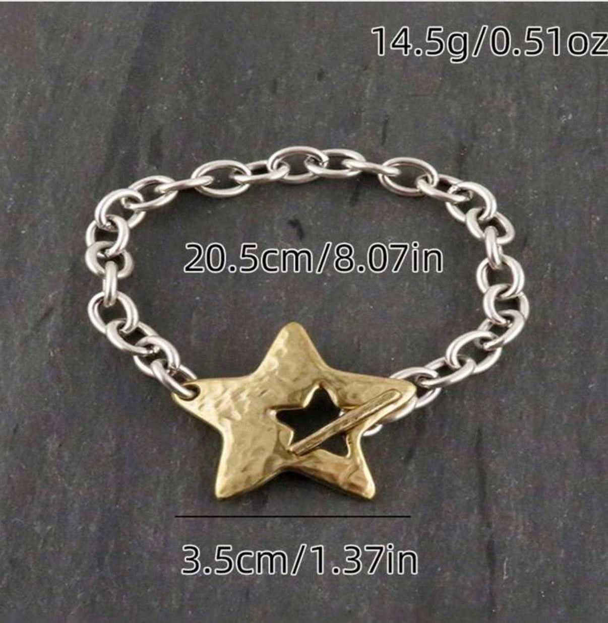 Two-Tone Silver Toggle Chain Bracelet with Gold Star Accent