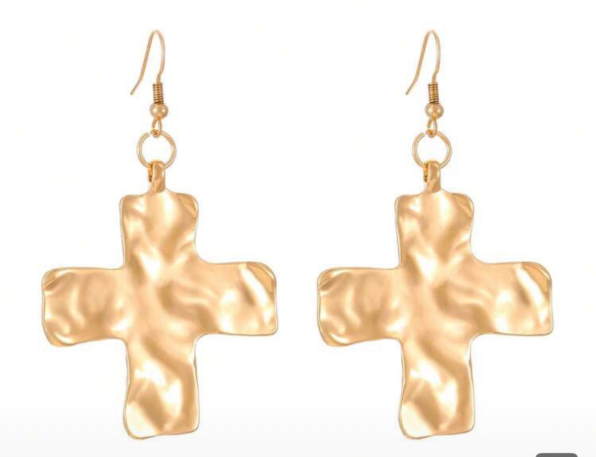 Hammered Gold KD Signature Cross Earrings
