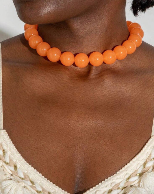 Fun, Stylish & Chic Bohemian Candy-Colored Acrylic Beaded Necklace (Orange Creamsicle)