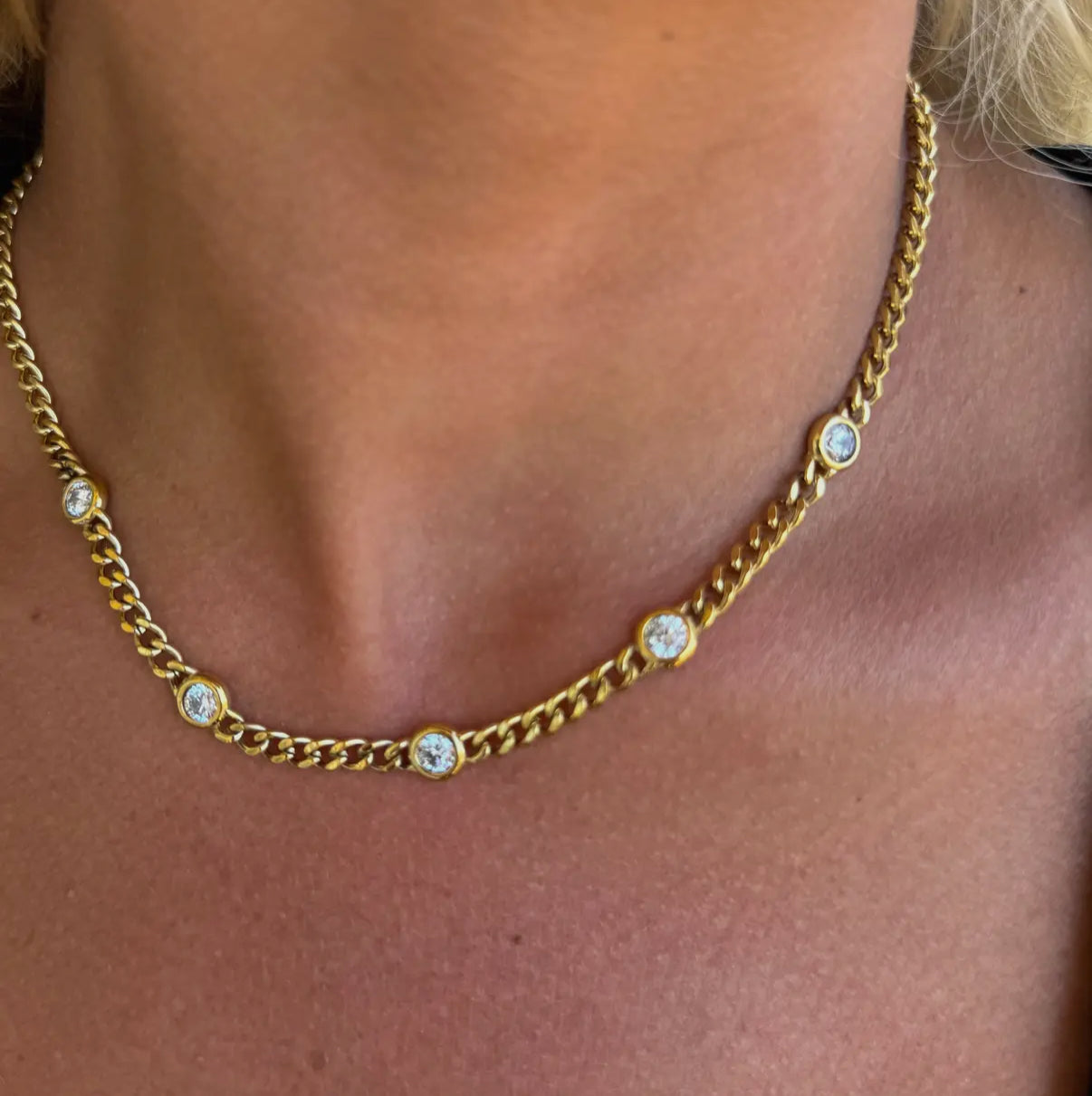 Gold Blair Chain Necklace with Round Rhinestone Accents