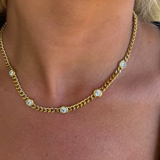 Gold Blair Chain Necklace with Round Rhinestone Accents