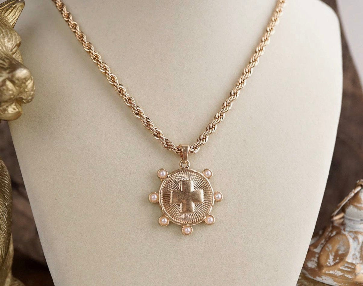 Sunlit Devotion- Gold Chain Necklace with gold coin accent pendant.