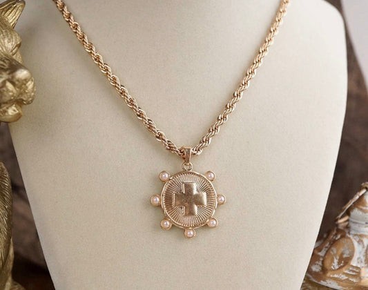 Sunlit Devotion- Gold Chain Necklace with gold coin accent pendant.