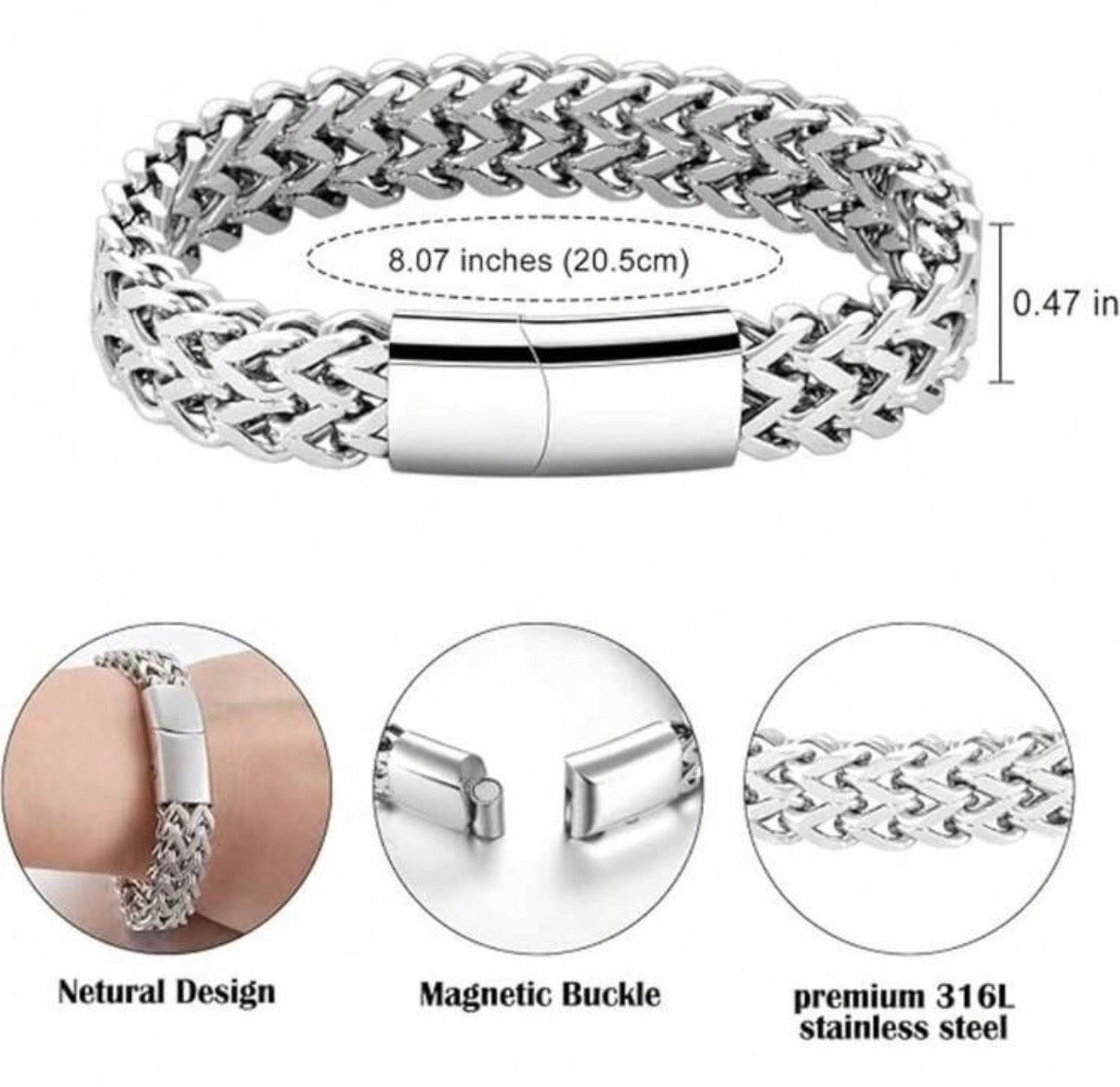 Men’s 8.07” Stainless Steel Braided Double Row Bracelet