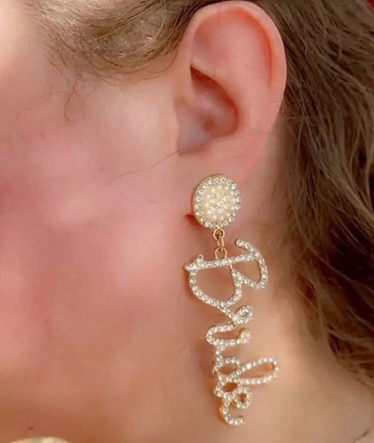 Gold & Pearl BRIDE Drop/Dangle Earrrings