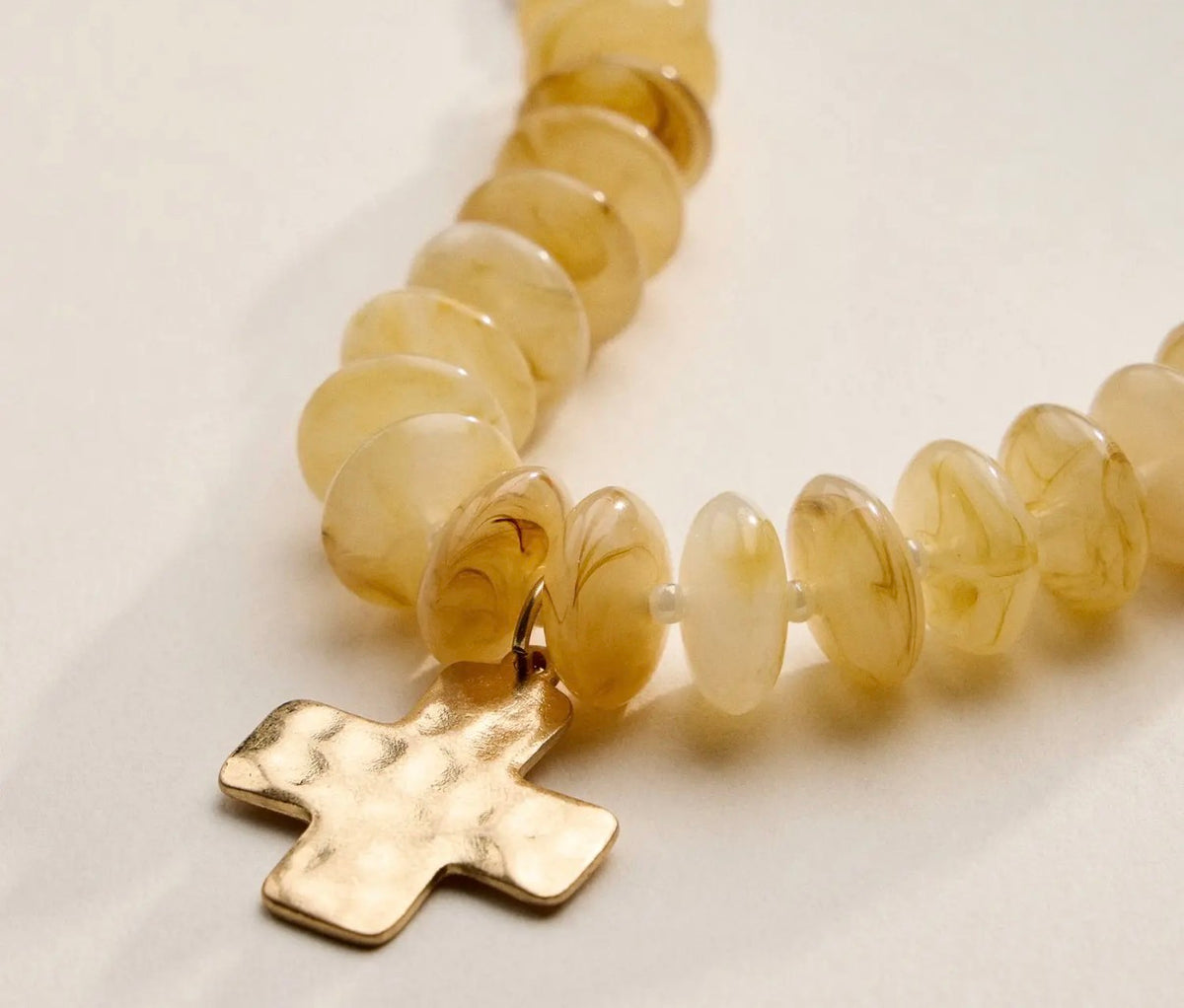 Natural Beaded Cross Charm Bracelet