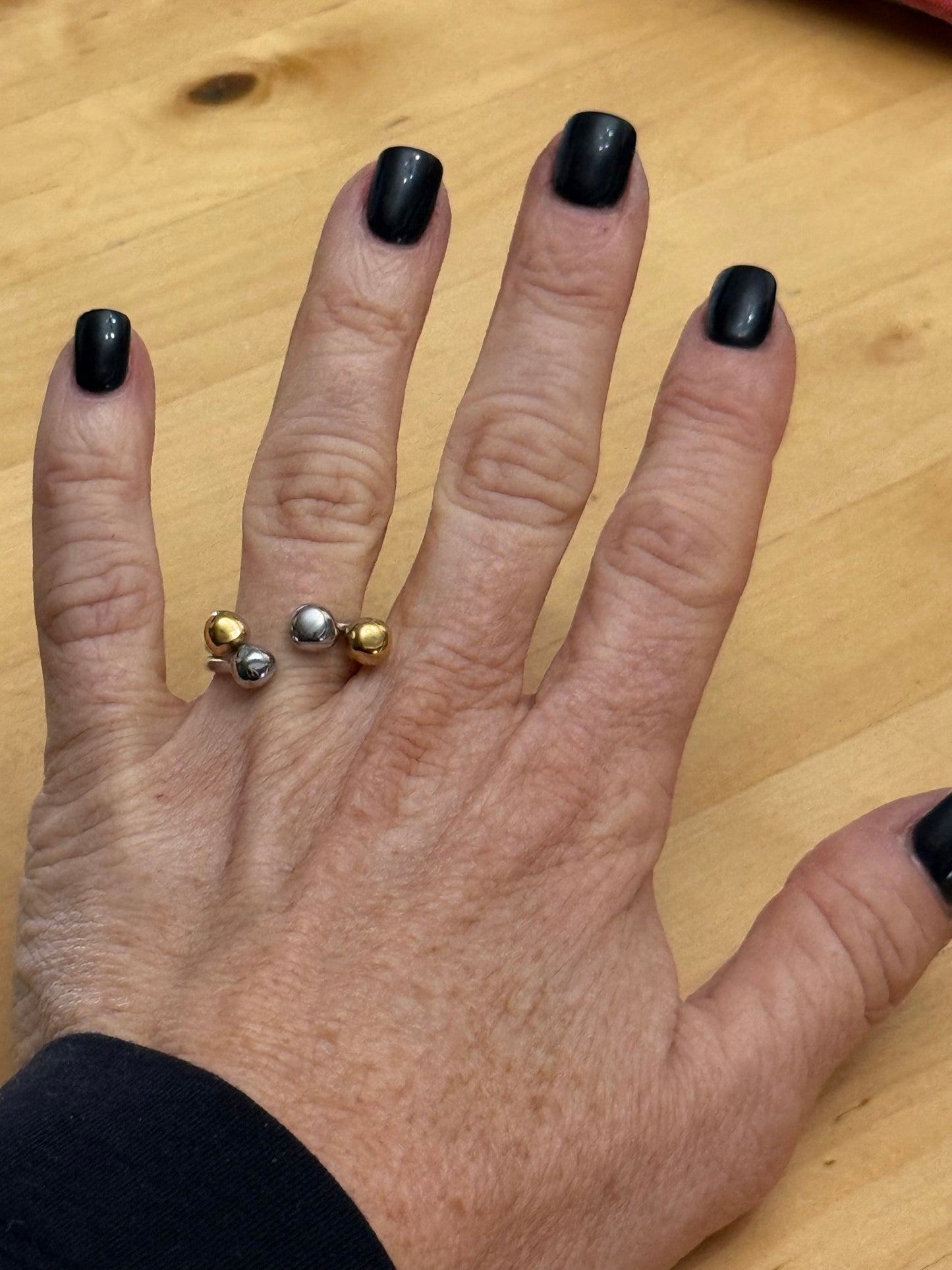 Two-Tone Silver Ring with Gold & Silver Ball Accents- Adjustable