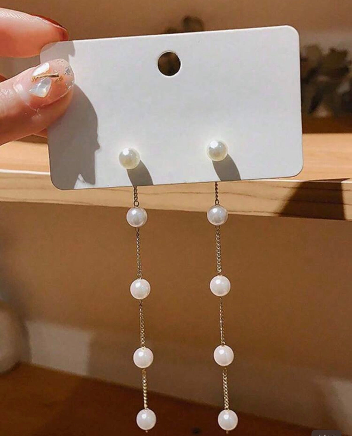 Long Gold Chain Drop Earrings with Pearl Accents