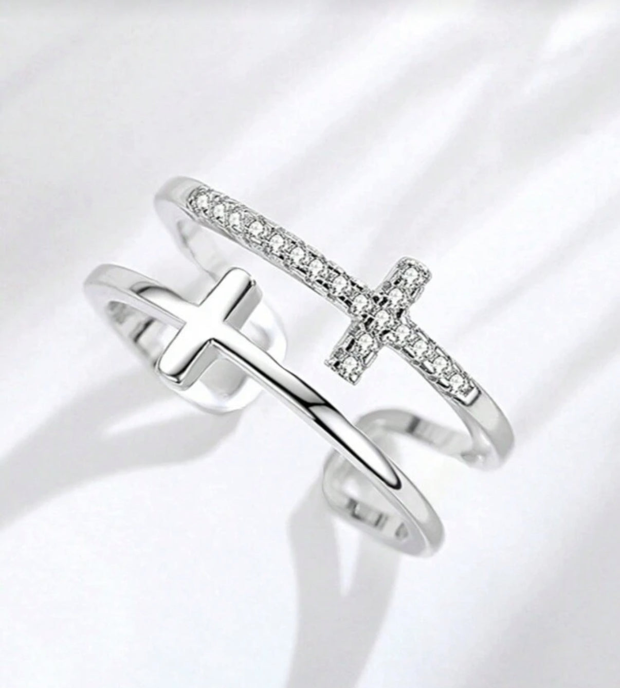 Deliver Double Cross Pavé Adjustable Ring