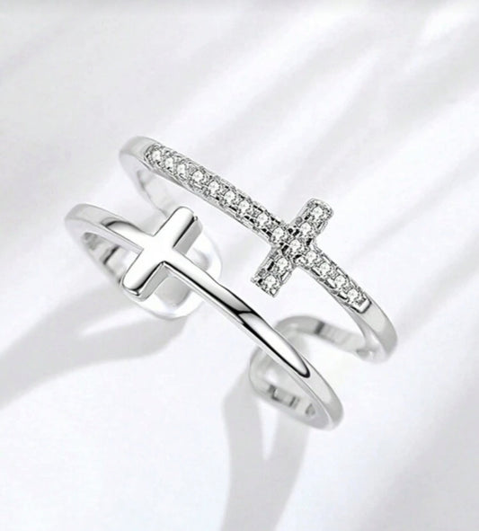 Deliver Double Cross Pavé Adjustable Ring