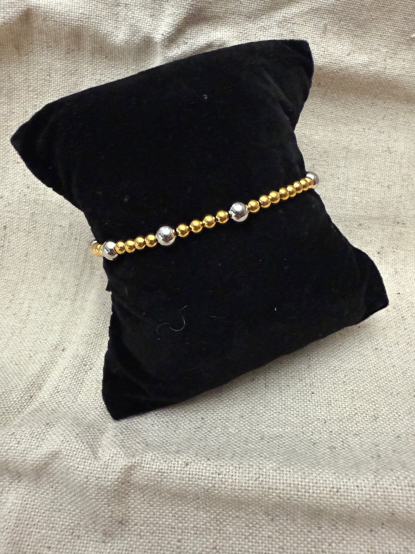 Two-Tone Gold Bead Bracelet with Silver Ball Accents