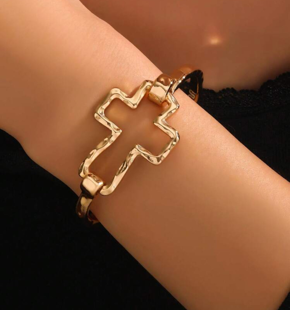 Hollow Gold Cross Bangle Bracelet