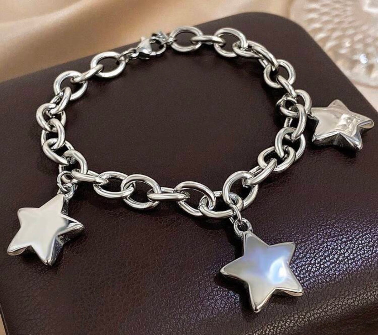 Adjustable Silver Chain Bracelet with 3 Star Charms
