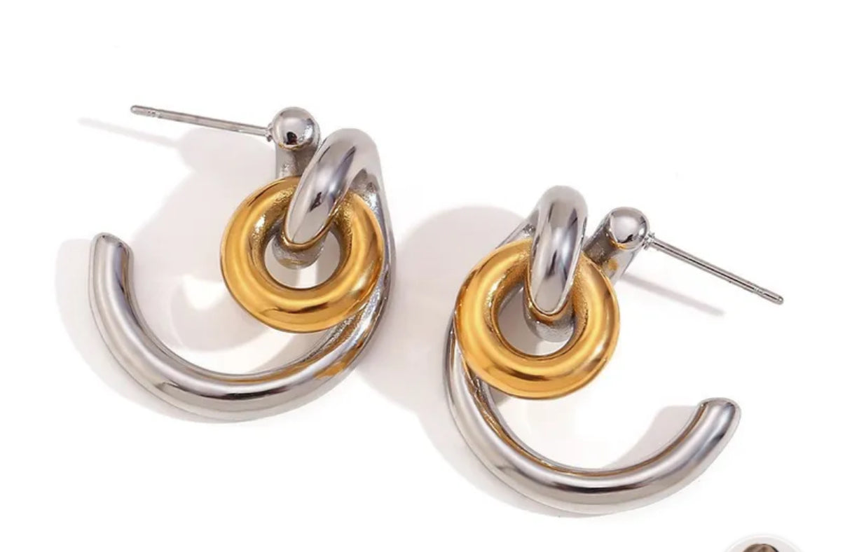 Two-Tone Intertwined Artsy Hoop Earrings