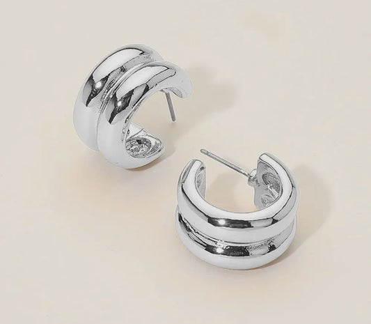 Silver Chunky Double Mini Hoop Earrings