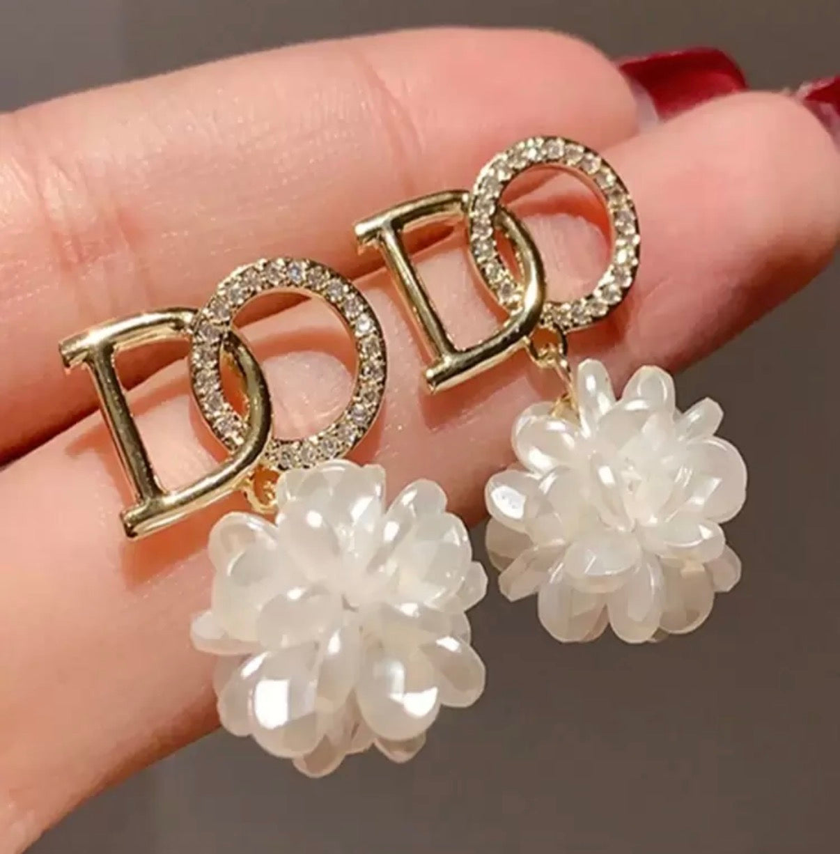 “I Do” White Bridal Earrings with Gold & Rhinestone Embellishment