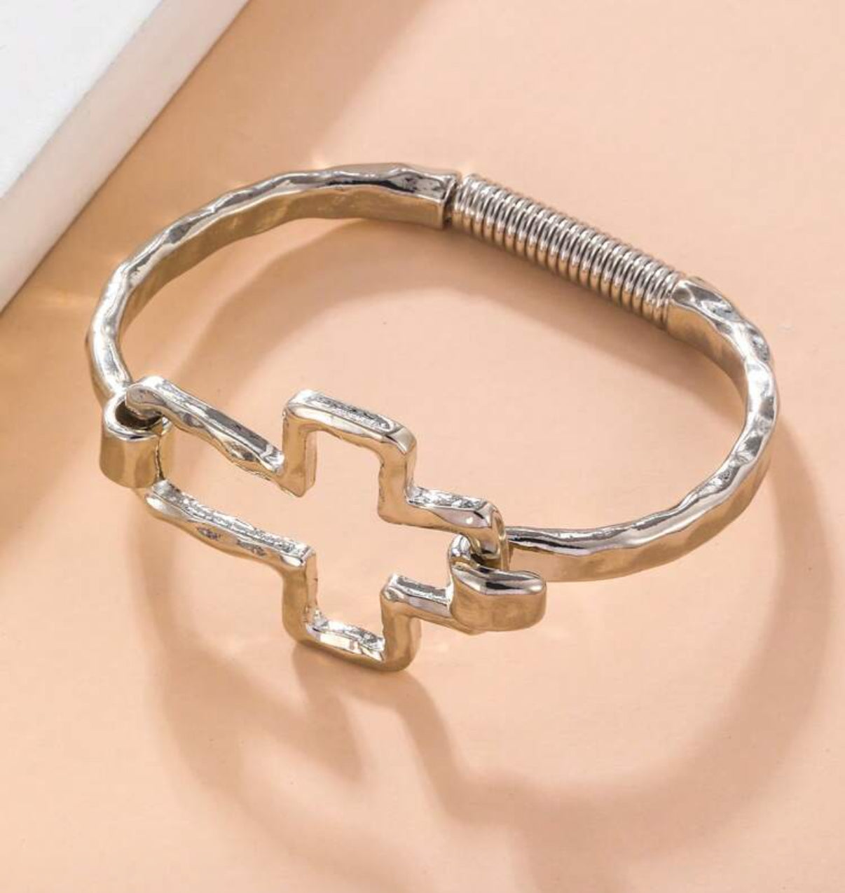 Hollow Silver Cross Bangle Bracelet