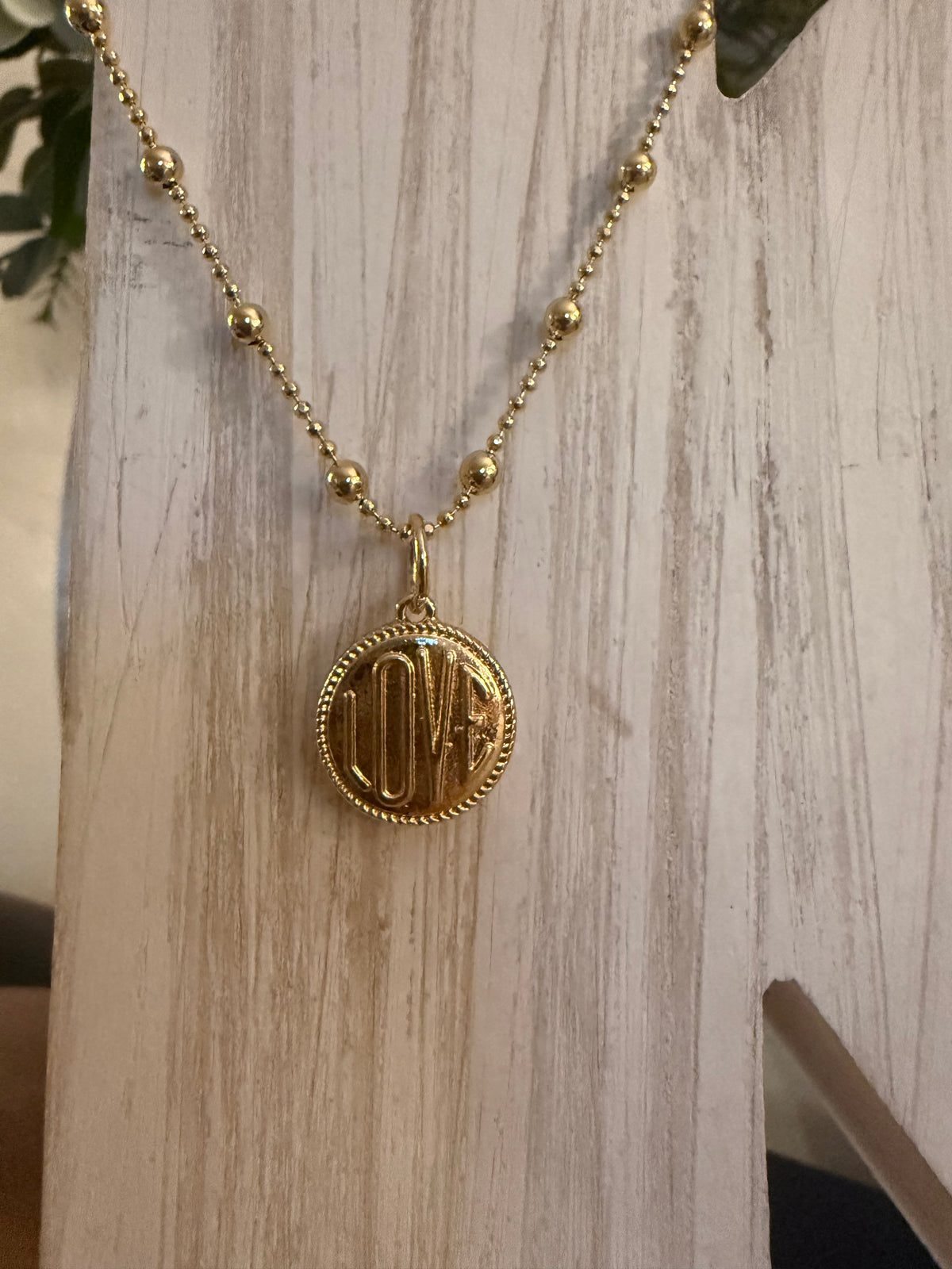Circle of Love Shiny Gold Charm on an 18” Gold Ball Link Chain Necklace