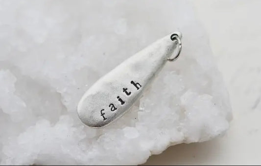 Faith Hand Stamped Silver Teardrop Pendant