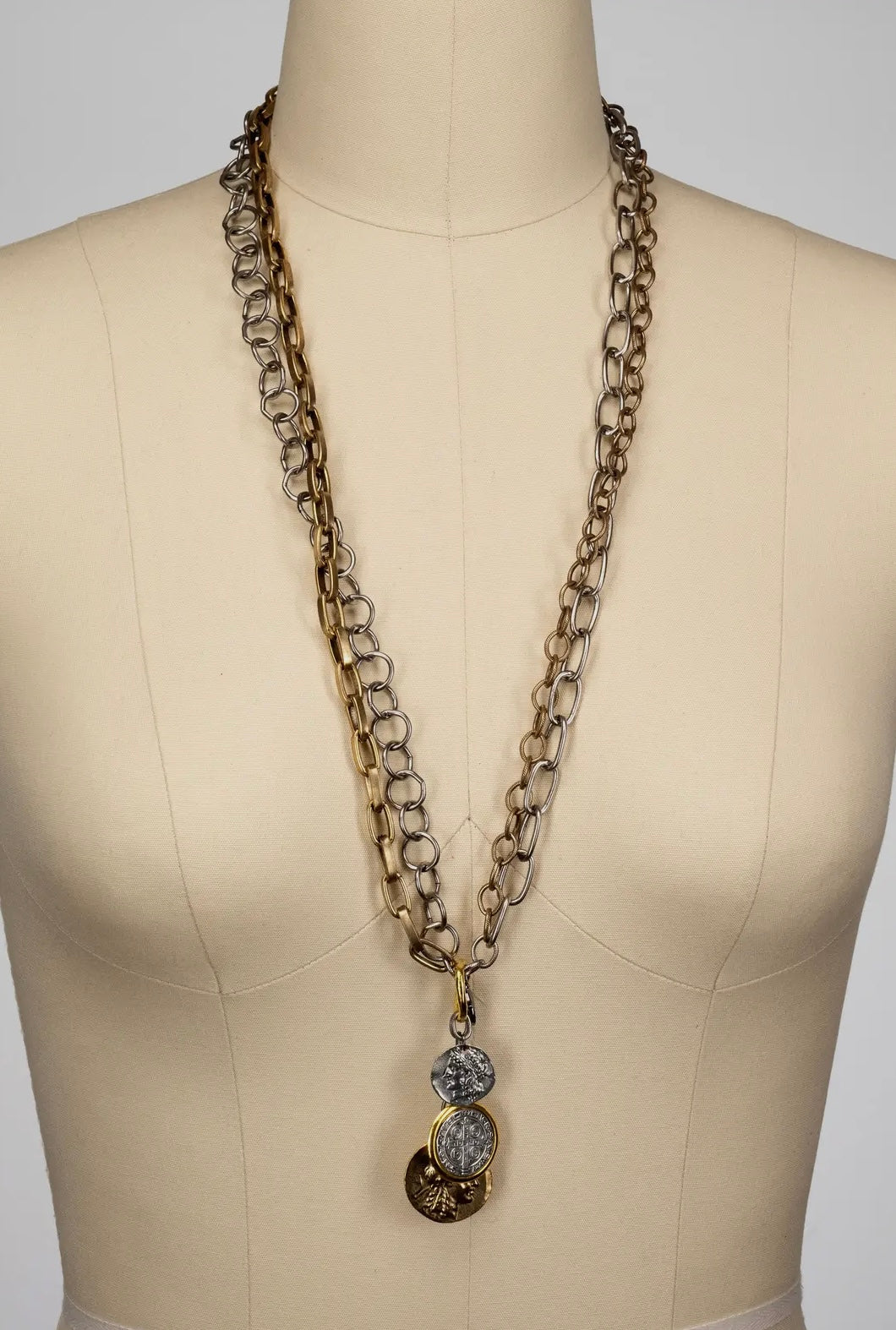 Rustica Multi Chain Necklace with Coin Cluster Pendant