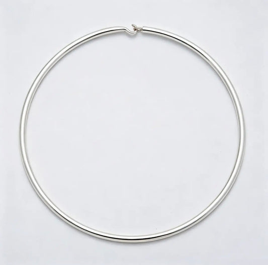 Summer 16K Silver Filled 4mm Minimalist Thick Wide Tube Torque Choker Floating Collar Necklace