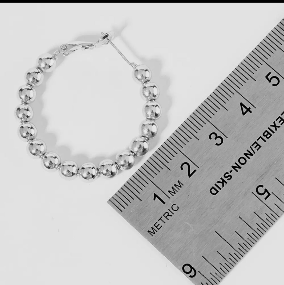 1” Silver Metal Ball Beaded Hoop Earrings