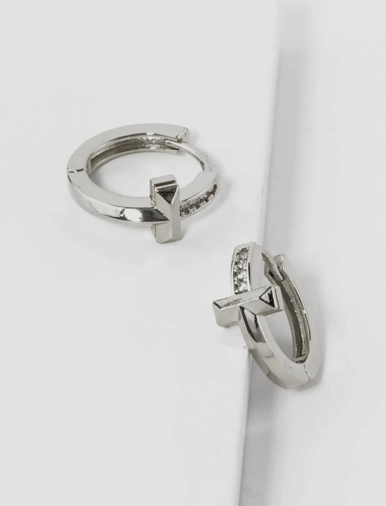 Silver Cz Pave Cross
Huggie Hoop Earrings