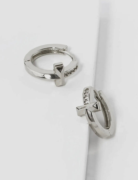 Silver Cz Pave Cross
Huggie Hoop Earrings