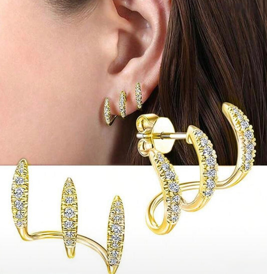 Gold Pavé Triple Claw Earrings