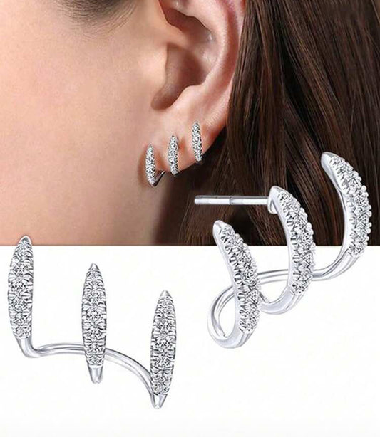 Silver Pavé Triple Claw Earrings
