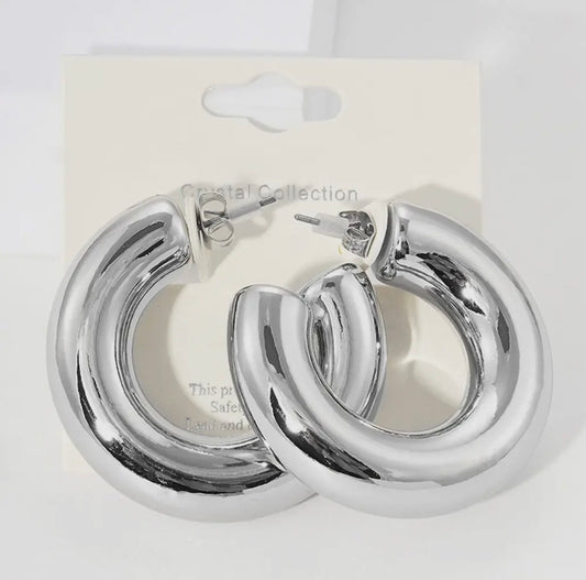 Modern Minimalist Shiny Thick Open Hoop Earrings