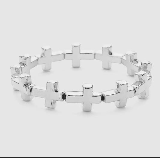 Silver Metal Cross Beaded
Stretch Bracelet