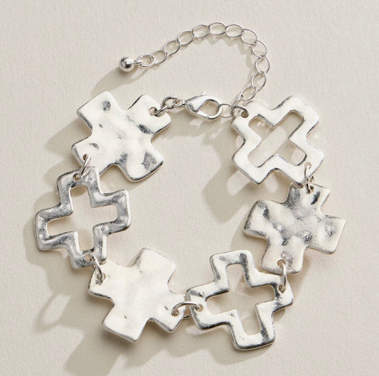 Hammered Cross Link Chain Bracelet | Gold, Silver & Two-Tone Bracelet