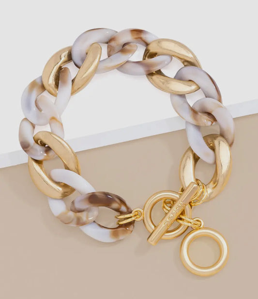 Beige Marble Mixed Curb Chain Bracelet