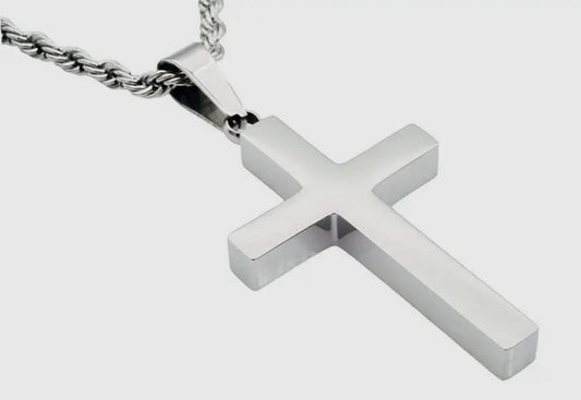 Men's Stainless Steel Cross Pendant with 24" Rope Chain