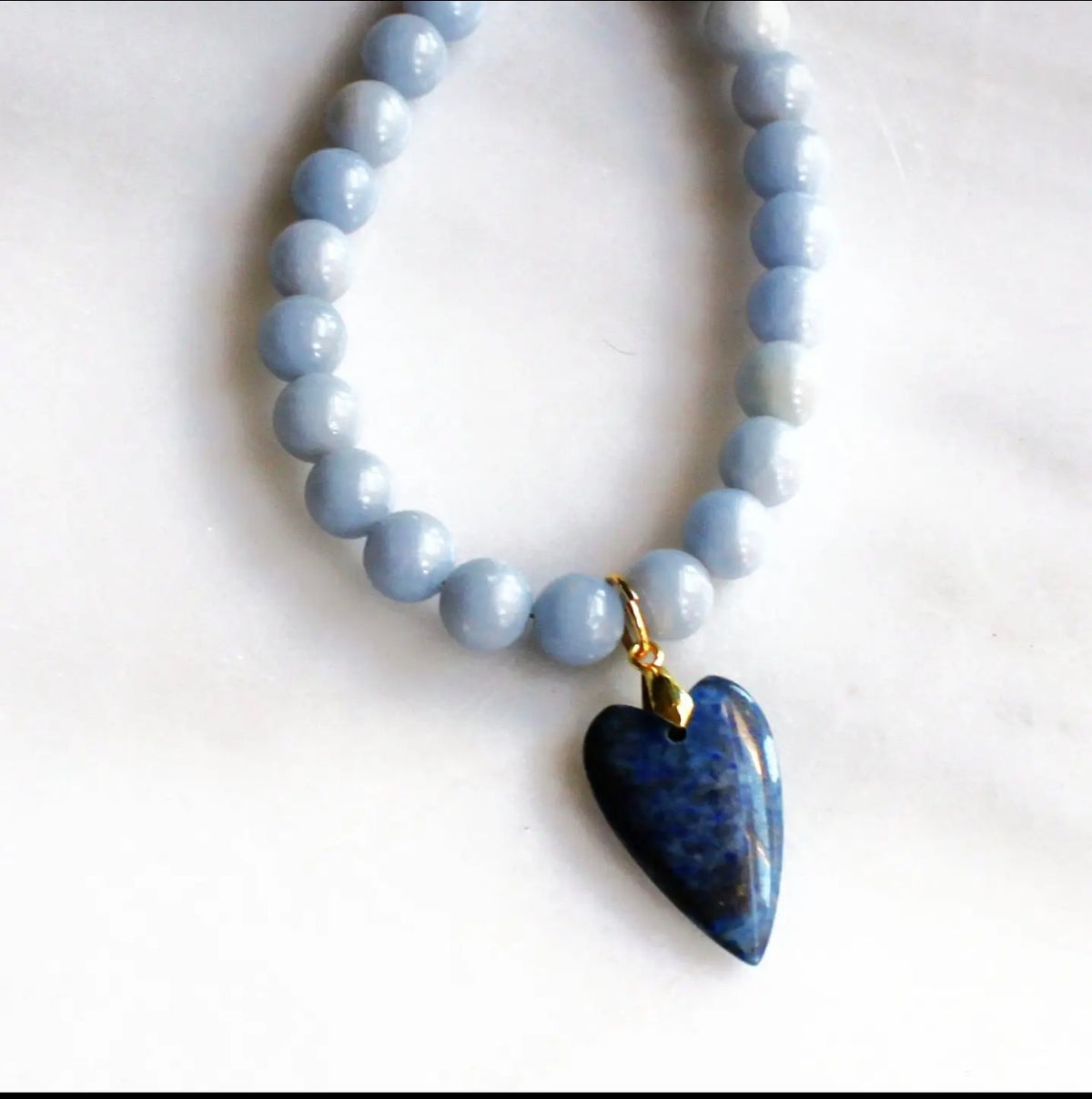 Blue Denim Heart Beaded Necklace