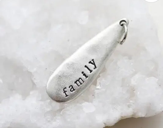Family Hand Stamped Silver Teardrop Pendant