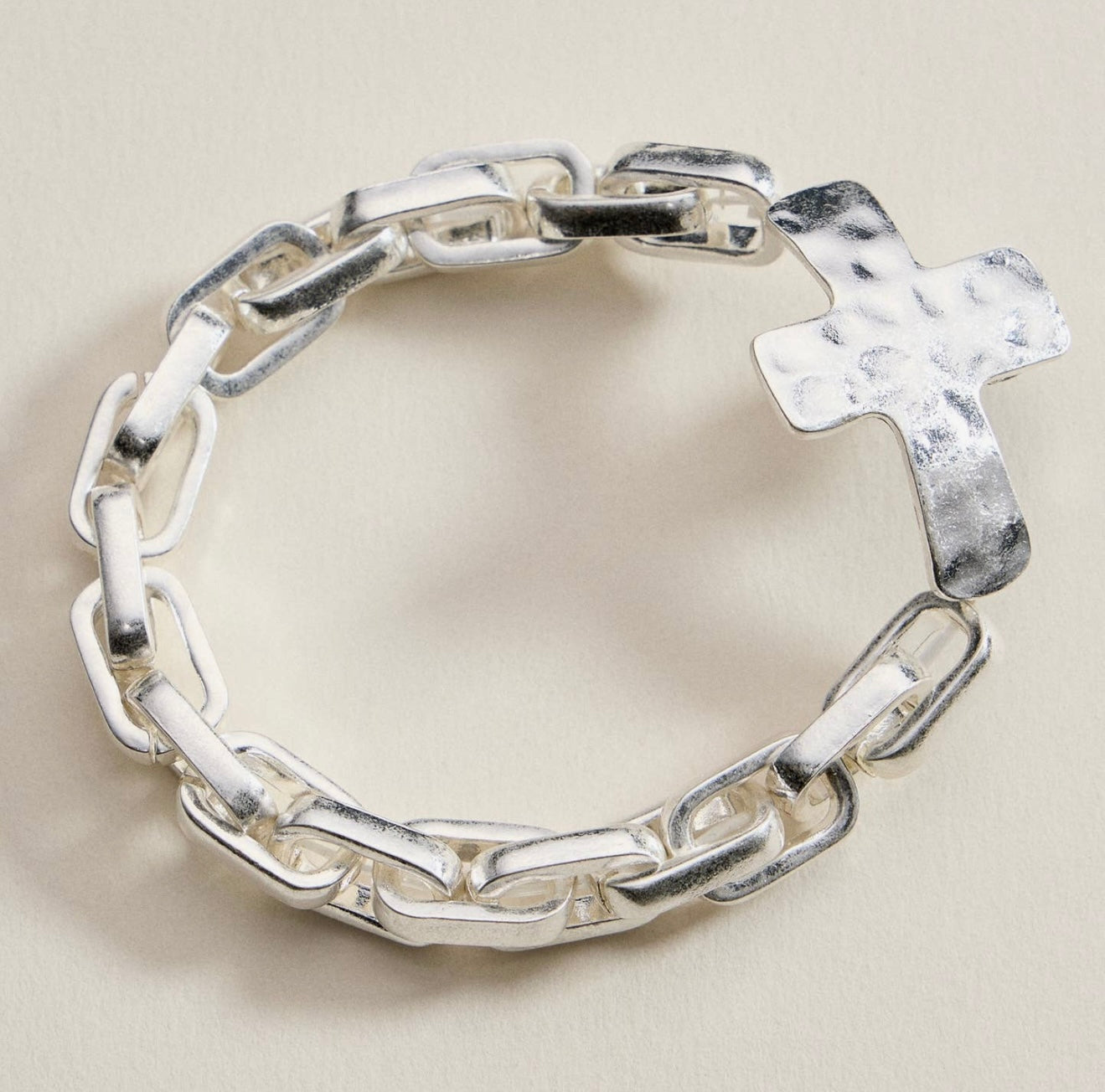 Silver Hammered Cross  Bracelet