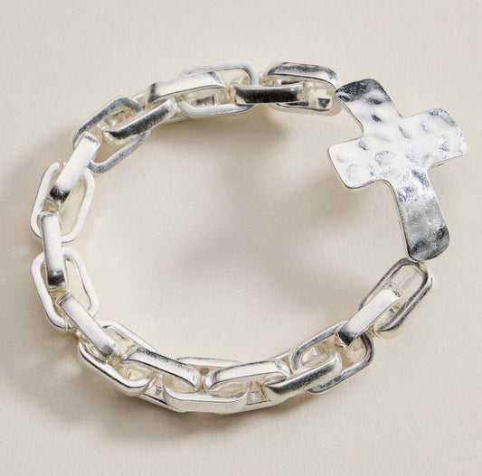 Silver Hammered Cross  Bracelet