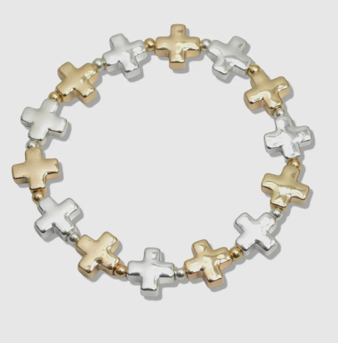 Two-Tone Cross Beaded Stretch Bracelet