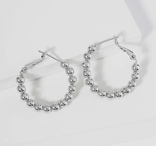 1” Silver Metal Ball Beaded Hoop Earrings