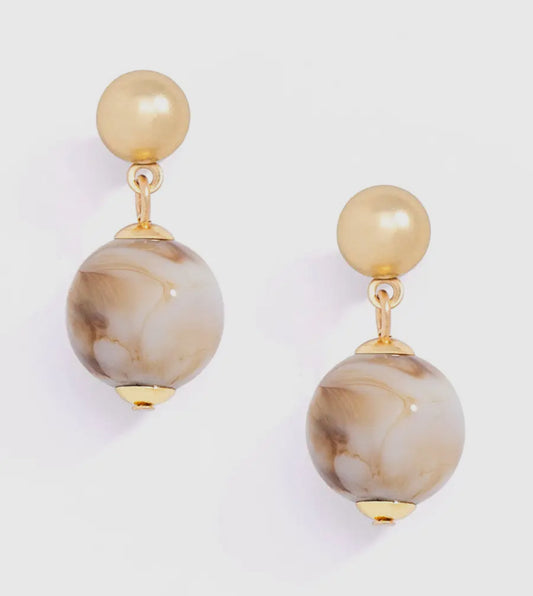 Small 14mm Marbled Resin Bead Drop Earrings