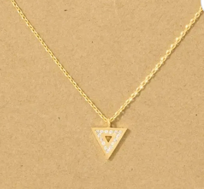 Gold Dipped Pave Triangle
Pendant Necklace