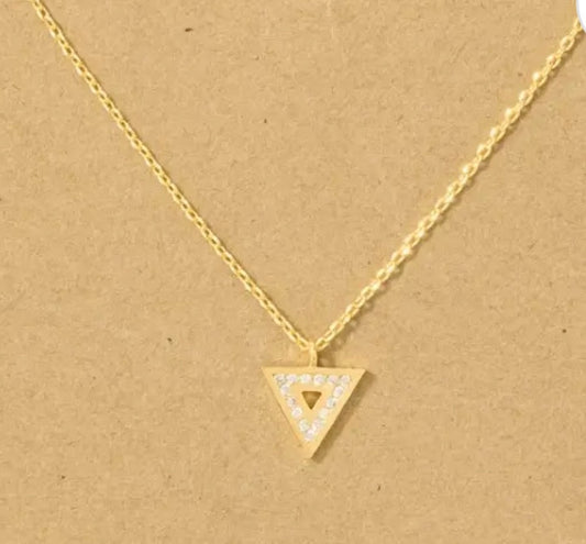 Gold Dipped Pave Triangle
Pendant Necklace