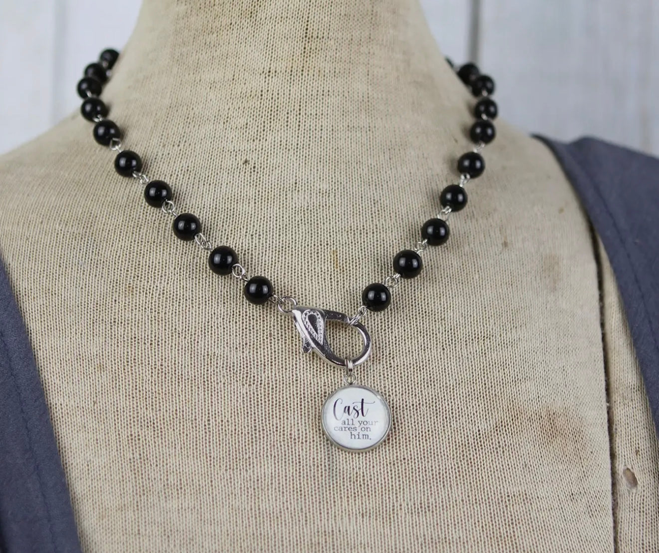 Beaded Black Lobster Clasp Charm Catcher Necklace